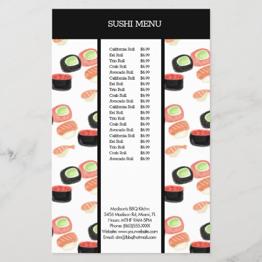 Sushi Asian Restaurant Watercolor Pattern Menu (Voorkant)