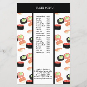 Sushi Aziatisch Restaurant Watercolor Patroon Menu