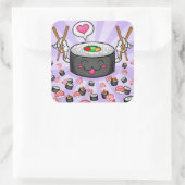 Sushi Cartoon Character Eating Lots of Shrimp Vierkante Sticker (Tas)