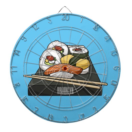 Sushi cartoon illustratie dartbord (Voorkant)