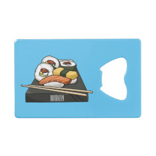 Sushi cartoon illustratie kredietkaart flessenopener