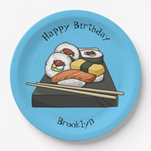 Sushi cartoon illustratie papieren bordje