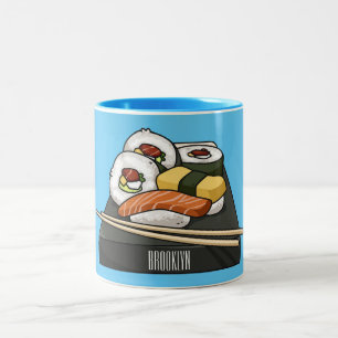Sushi cartoon illustratie tweekleurige koffiemok