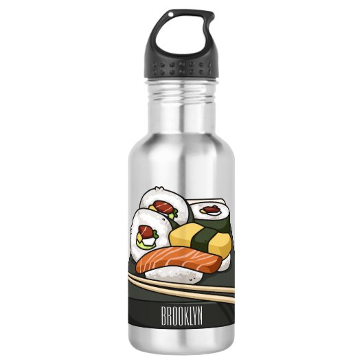 Sushi cartoon illustratie waterfles  (Voorkant)