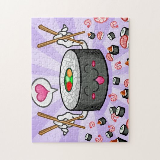 Sushi Cartoon Karton eet veel garnalen Legpuzzel (Verticaal)