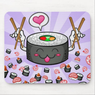 Sushi Cartoon Karton eet veel garnalen Muismat
