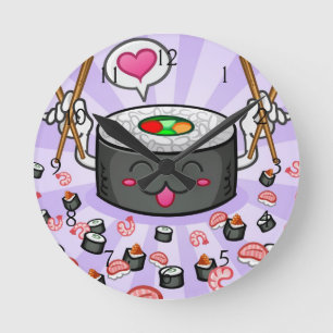 Sushi Cartoon Karton eet veel garnalen Ronde Klok