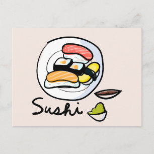 Sushi cartoon schattig Japans sushi eten Briefkaart