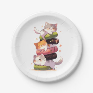Sushi Cat Miaw   Japanse animusstijl Papieren Bordje