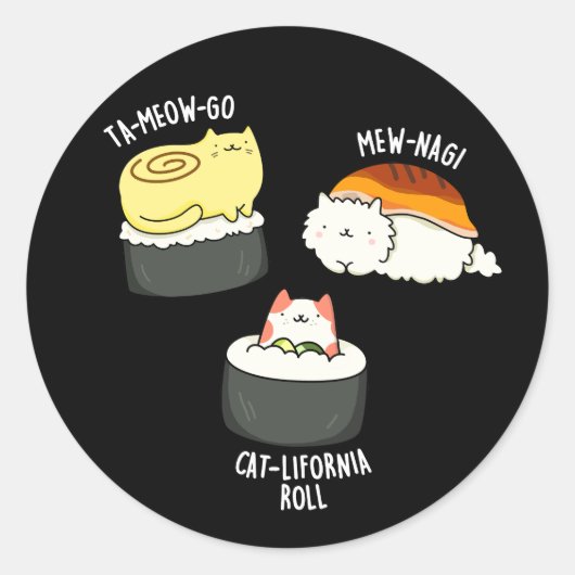 Sushi Cats Funny Sushi Pun Dark BG Ronde Sticker (Voorkant)