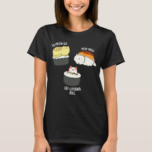 Sushi Cats Funny Sushi Pun Dark BG T-shirt (Voorkant)