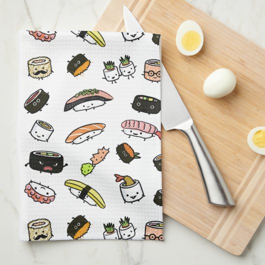 Sushi Characters Pattern Theedoek (Quarter Fold)