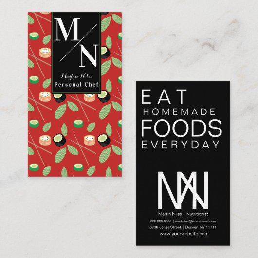 Sushi Chopsticks Greenery Pattern Visitekaartje (Voorkant / Achterkant)