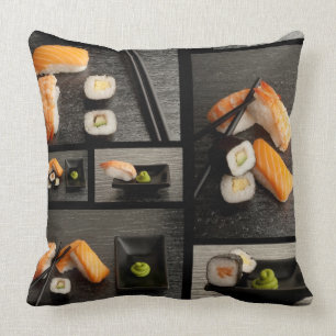 Sushi-collectie op zwarte achtergrond kussen