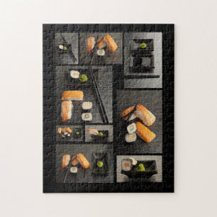 Sushi-collectie op zwarte achtergrond legpuzzel