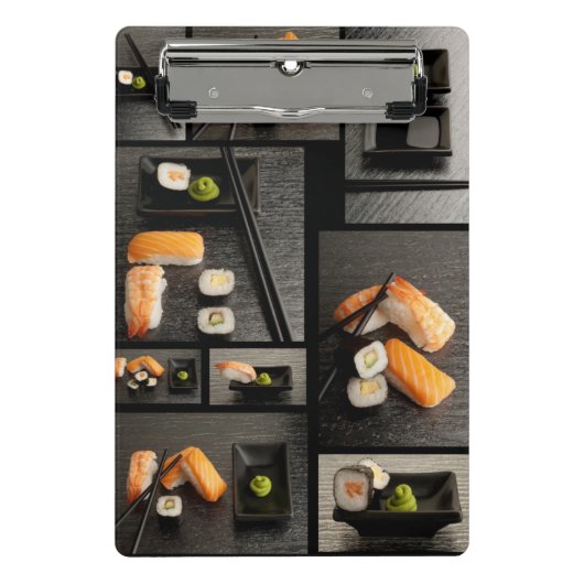 Sushi-collectie op zwarte achtergrond mini klembord (Voorkant)