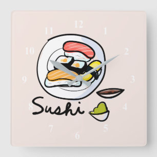 Sushi cute kawaii modern Japanese food art Vierkante Klok