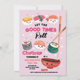 Sushi Dinner Roze Meisjes Japans Verjaardagsfeest Kaart