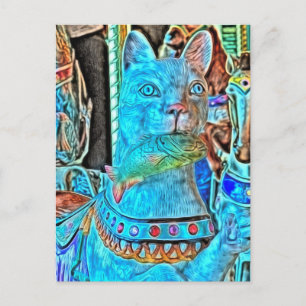 Sushi een kat met een vis op een Merry Go Round Briefkaart