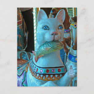 Sushi een kat met een vis op een Merry Go Round Briefkaart