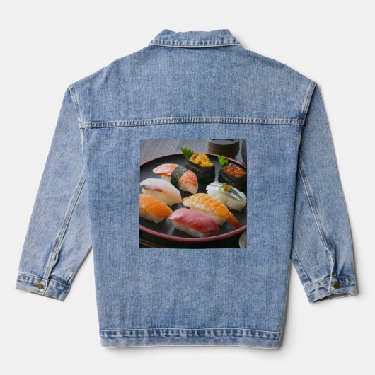 Sushi Elegance – Tradition Refined in Denim Jacket (Achterkant)