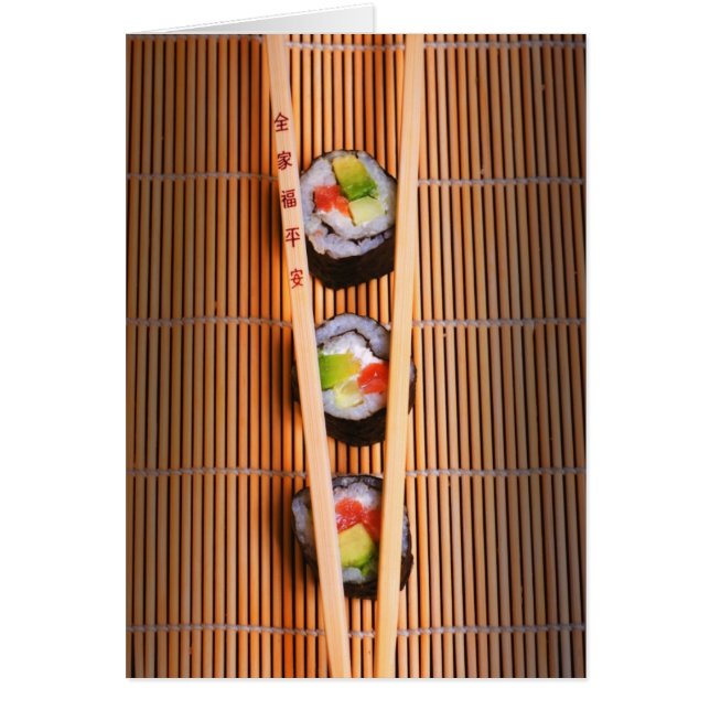 Sushi en houten stokjes (Voorkant)