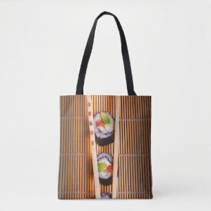 Sushi en houten stokjes tote bag