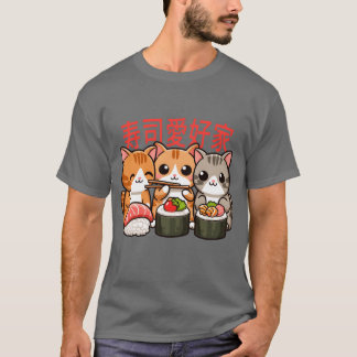 Sushi en katten retro t-shirt