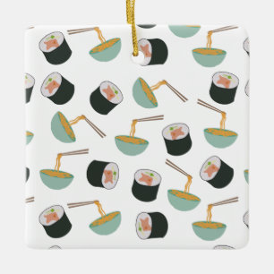 Sushi en Noodles Pattern Keramisch Ornament
