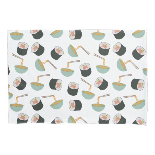 Sushi en Noodles Pattern Kussensloop (Voorkant)