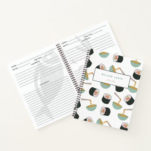 Sushi en Noodles Pattern Recipe Cookbook Notitieboek (Binnen)