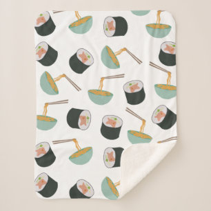 Sushi en Noodles Pattern Sherpa Deken