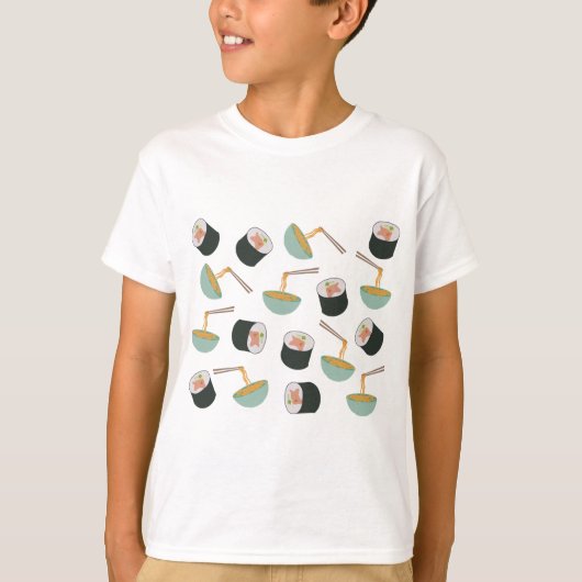 Sushi en Noodles Pattern T-shirt (Voorkant)