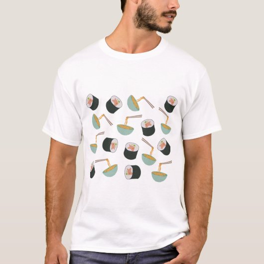 Sushi en Noodles Pattern T-shirt (Voorkant)
