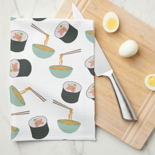 Sushi en Noodles Pattern Theedoek (Quarter Fold)