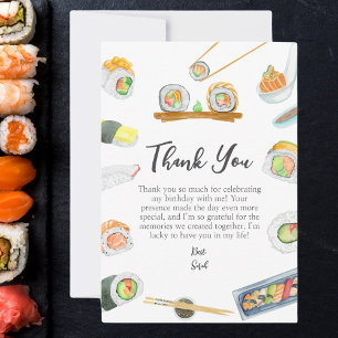 Sushi et Sashimi d'anniversaire en aquarelle Merci