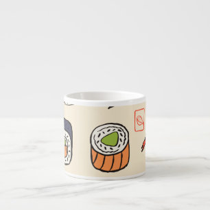 Sushi eten, naadloos patroon ontwerp. espresso kop