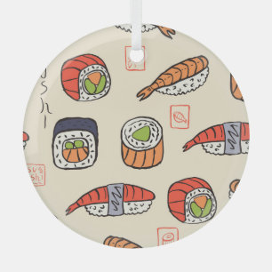 Sushi eten, naadloos patroon ontwerp. glas ornament