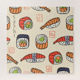 Sushi eten, naadloos patroon ontwerp. legpuzzel