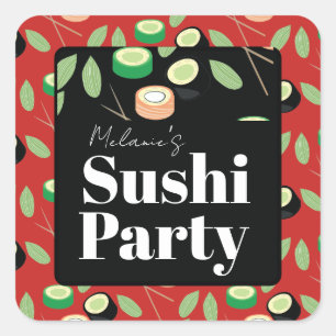 Sushi Feest Rolls Verjaardagsnaam Vierkante Sticker