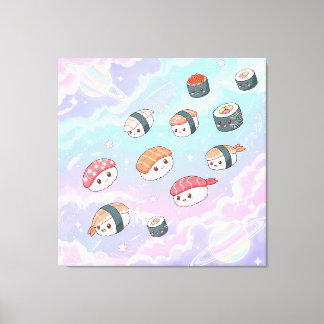 Sushi Flying in Pastel Galaxy Sky Canvas Afdruk