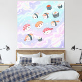 Sushi Flying in Pastel Galaxy Sky Canvas Afdruk (Insitu (Slaapkamer))