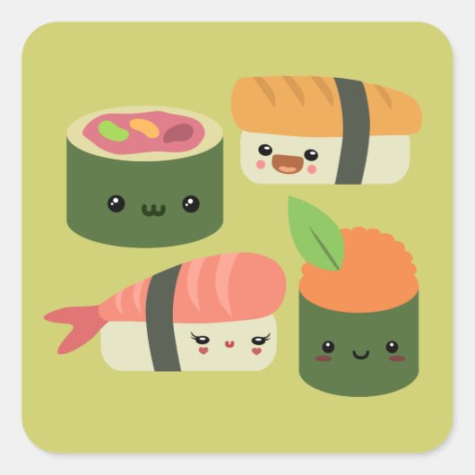 Sushi Friends Vierkante Sticker (Voorkant)