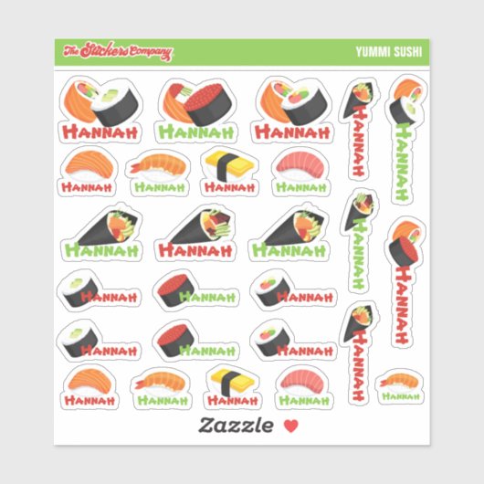 Sushi gepersonaliseerde naamlabels | School Sticker (Vel)