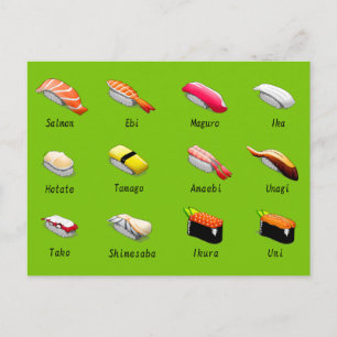 Sushi-grafieksoorten schattig Japans sushi-voedsel Briefkaart