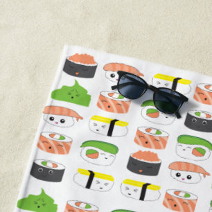 Sushi Illustratie Kawaii-stijl schattig en grappig Strandlaken