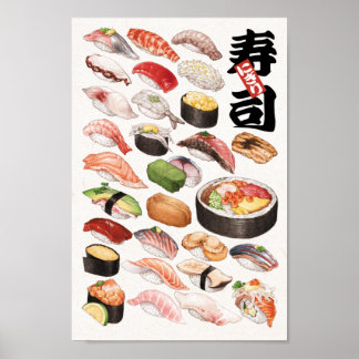 Sushi Japans voedselhandboek Tekening Poster