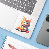 Sushi Kat Sticker (Laptop met iPhone)