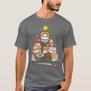 Sushi kerstboom Kawaii Salmon Shrimp Wasabi J T-shirt