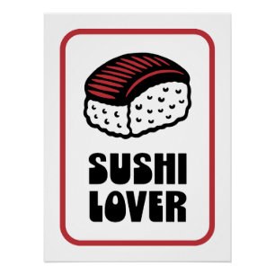 Sushi liefhebber nigiri retro zwart en rood esthet perfect poster